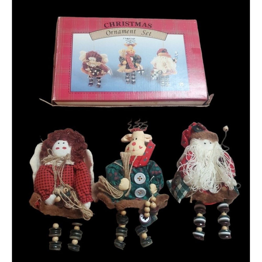 Set of 3 Plush Dolls Long Leg Sitting Christmas Decoration Holiday Ornaments